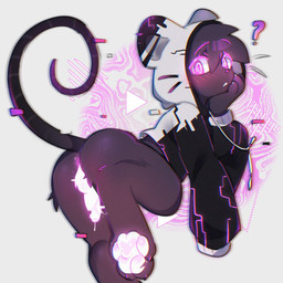 4_toes anthro anus backsack balls black_body black_clothing black_fur black_topwear blush blush_lines bodily_fluids bottomless bottomless_anthro bottomless_male butt claws clothed clothing cum dripping erection feet fur genital_fluids genitals glowing glowing_eyes glowing_genitalia glowing_penis grey_body hoodie hoodie_only humanoid_genitalia humanoid_penis looking_at_viewer looking_back looking_back_at_viewer male male_anthro partially_clothed pawpads paws penis pink_eyes pink_pawpads precum precum_drip presenting presenting_hindquarters purple_eyes question_mark raised_tail simple_background solo tail toes topwear topwear_only whiskers white_clothing white_genitals white_pawpads white_topwear keshunya mammal mouse murid murine rat rodent digital_media_(artwork) hi_res