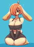 anthro big_breasts black_sclera breasts cleavage clothed clothing female fusion hair kneeling orange_hair solo yellow_eyes spikedmauler brianne_(spikedmauler) pascalia_(dyno) lagomorph mammal hi_res