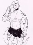 2_horns abs anthro biceps big_bulge biped bulge clothing detailed_bulge genital_outline horn male male_anthro muscular muscular_anthro muscular_male pecs penis_outline solo tail underwear nameless00 mythology malzel_(kojimafire) dragon mythological_creature mythological_scalie scalie hi_res pen_(artwork) traditional_media_(artwork)