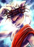 anthro blood bodily_fluids clothing cosplay crown_of_thorns male purple_body purple_eyes religion solo toga haychel nintendo pokemon jesus_christ felid generation_1_pokemon legendary_pokemon mammal mewtwo pokemon_(species) digital_media_(artwork) hi_res