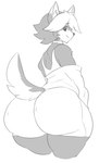 anthro big_butt butt clothed clothing femboy huge_butt male simple_background solo thick_thighs white_background thecon desi canid canine canis domestic_dog mammal 2023 hi_res monochrome