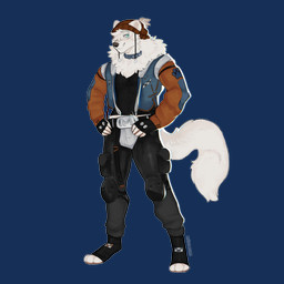 anthro armor beanie belt belt_buckle black_clothing black_shirt black_topwear bomber_jacket buckle checkered checkered_clothing clothing collar fluffy footprint footwear freckles gloves hands_on_hips handwear hat headgear headwear jacket knee_pads male midriff muscle_shirt neck_tuft pattern_clothing pawprint pouch_(clothing) shirt smile snaggle_tooth socks solo spiked_collar spikes tail teal_eyes toeless_footwear toeless_socks topwear tuft cerberussenn mocha_hawkes_(cerberussenn) canid canine canis domestic_dog mammal nordic_sled_dog samoyed spitz werecanid werecanine werecreature weredog 1:1 absurd_res alpha_channel hi_res signature