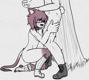 ambiguous_gender anthro blush boots chain chain_leash clothing collar cotton_tail cunnilingus footwear leash male male/ambiguous oral sex shoes socks solo tail vaginal bastardcat3 felid feline lagomorph mammal hi_res