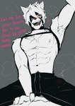 abs anthro armpit_hair athletic athletic_anthro athletic_male blush body_hair clothed clothing duo erection erection_under_clothing first_person_view licking looking_at_viewer male red_eyes text tongue tongue_out connr07 frame_rez mihoyo zenless_zone_zero von_lycaon canid canine canis mammal wolf 2024 absurd_res english_text hi_res