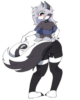 anthro back_boob big_breasts black_eyeshadow black_nose bottomwear breasts clothed clothed_anthro clothed_female clothing collar crop_top eyeshadow female female_anthro fur grey_body grey_fur grey_hair hair legwear looking_back makeup mouth_closed multicolored_body multicolored_fur rear_view red_sclera shirt shorts simple_background small_waist solo spiked_collar spikes standing topwear two_tone_tail white_background white_body white_fur abyss_creature_(artist) hellaverse helluva_boss mythology loona_(helluva_boss) canid canid_demon canine demon hellhound mammal mythological_canine mythological_creature 2024 4:5 absurd_res digital_drawing_(artwork) digital_media_(artwork) full-length_portrait hi_res portrait