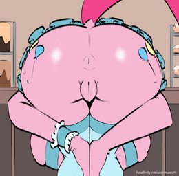 anthro anus big_butt bottomwear butt casual_exposure clothed clothing clothing_lift female footwear genitals meme_pose no_underwear presenting_self skirt skirt_lift socks solo trend trending_pose vulva ruanshi friendship_is_magic hasbro my_little_pony praise_da_booty_(meme) pinkie_pie_(mlp) equid equine horse mammal pony absurd_res hi_res meme
