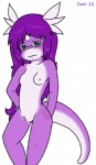 anthro belly blue_eyes breasts eyewear female fin glasses hair nipples non-mammal_breasts non-mammal_nipples nude pokemorph pubes purple_body purple_hair purple_skin solo tail white_belly daniruu mythology nintendo pokemon dani_(daniruu) dragon dratini generation_1_pokemon mythological_creature mythological_scalie pokemon_(species) scalie shiny_pokemon hi_res