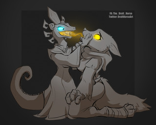 anthro bandage blue_eyes breasts bubble_butt butt clothed clothing dress duo face_grab female female/female female_pred female_prey fluffy fluffy_tail glowing glowing_eyes hand_on_face possession powerless raised_tail scared soul soul_devouring_eyes soul_stealing soul_vore sucking tail text vore the_draft_horse dreamworks kung_fu_panda chameleon_(kung_fu_panda) zhen_(kung_fu_panda) canid canine chameleon corsac_fox fox lizard mammal reptile scalie true_fox 2023 english_text hi_res