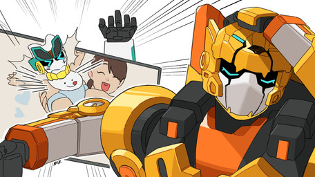 billboard blue_eyes brown_hair eyelashes eyes_closed female group hair hand_on_head heart_symbol holding_another machine mouthless open_mouth orange_body slap stuck_in_object trio upper_teeth white_body yellow_body miktf2025 metal_cardbot naoya_hair_flip tachy_(metal_cardbot) tigun_(metal_cardbot) cheetah felid feline human humanoid mammal robot robot_humanoid digital_drawing_(artwork) digital_media_(artwork) hi_res meme