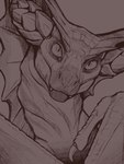 ambiguous_gender claws fangs frill_(anatomy) head_crest head_frill looking_at_viewer membrane_(anatomy) membranous_wings pupils simple_background slit_pupils solo teeth wing_claws wings khyaber mythology khyaber_(character) dragon mythological_creature mythological_scalie scalie 3:4 hi_res monochrome