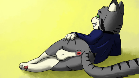 anus backsack balls bottomless butt clothed clothing genitals green_sclera looking_back male solo spread_butt spreading tail oscar_the_purrloin felid feline mammal 16:9 2015 widescreen