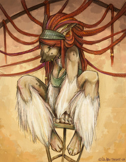 anthro biped breasts cleavage clothed clothing dreadlocks ear_piercing facial_piercing female jewelry lip_piercing looking_at_viewer necklace piercing purple_eyes sitting solo target_(artist) canid canine canis domestic_dog mammal 2008