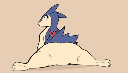 ambiguous_gender anthro blue_body blue_ears blue_fur featureless_crotch flexible fur grey_background looking_back markings null rear_view red_markings simple_background solo splits spread_legs spreading white_body white_fur kodadeer nintendo pokemon generation_2_pokemon pokemon_(species) typhlosion