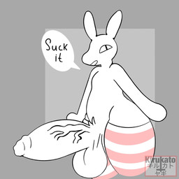anthro balls big_balls big_penis clothing erection fellatio_request genitals grey_background huge_penis humanoid_genitalia humanoid_penis hyper hyper_genitalia hyper_penis imminent_oral legwear looking_at_viewer male oral_request penis requesting sex_request simple_background solo text thick_penis thick_thighs thigh_highs tuft vein veiny_penis white_body kirukato mammal 1:1 hi_res