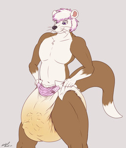 anthro big_diaper bodily_fluids diaper diaper_stuffing duo genital_fluids grabbing_diaper grin inside_diaper macro male micro micro_in_diaper sagging_diaper smile standing unclean_diaper urine used_diaper wet_diaper steelshark bandai_namco digimon data_(datahazard64) digimon_(species) guilmon mammal mustelid otter absurd_res hi_res