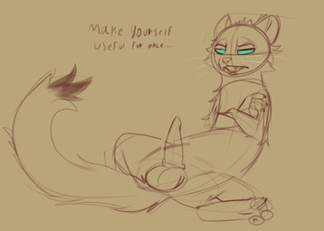 animal_genitalia anthro balls biped claws crossed_arms dialogue erection fangs feet feral fluffy fluffy_tail fur genitals green_eyes male male_anthro open_mouth paws penis semi-anthro sheath simple_background sitting solo spread_legs spreading tail tan_background tapering_penis teeth text toes anentheotter daniel_mullins_games inscryption stoat_(inscryption) mammal mustelid musteline stoat true_musteline weasel digital_media_(artwork) english_text guide_lines sketch