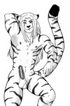 anthro black_penis erection genitals male penis pose solo stripes meekmiki sakuri_rainne felid mammal pantherine tiger hi_res monochrome pinup