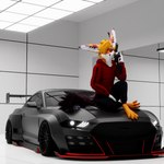 anthro male ford ford_mustang canid canine fox mammal rexouium 1:1 3d_(artwork) blender_(artwork) digital_media_(artwork) hi_res