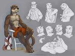 athletic athletic_male bare_chest c.t.elder casual_clothing clothed clothing expression_sheet lifeguard_chair lifeguard_swimsuit lothar_(sf) male mammal mustelid otter semper_fidelis sketch_page solo