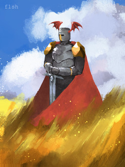 armor cape clothing cloud grass headgear helmet knight male melee_weapon plant sky solo standing sword tall_grass warrior weapon wings miaotwo o_hear_thee oberon_(oth) humanoid