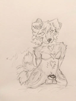 animal_genitalia anthro balls blush bodily_fluids bound genital_fluids genitals hands_behind_back hands_tied kneeling looking_pleasured male mastectomy_scar nude penis penis_tip precum precum_on_penis presenting scar sheath solo spread_legs spreading tail tail_motion tailwag tongue tongue_out anonymous_artist canid canine mammal absurd_res graphite_(artwork) hi_res traditional_media_(artwork) trans_(lore) trans_man_(lore)