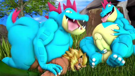 anal anal_penetration anthro anthro_on_anthro anthro_penetrated anthro_penetrating anthro_penetrating_anthro anthro_penetrating_male balls being_watched belly big_balls big_belly big_butt big_penis blue_body blue_eyes butt dominant duo erection eye_roll from_behind_position fur genitals grass group hand_on_belly huge_butt humanoid_genitalia humanoid_penis larger_anthro larger_dom larger_male looking_at_another looking_pleasured male male/male male_penetrated male_penetrating male_penetrating_anthro male_penetrating_male masturbation moan muscular muscular/overweight muscular_anthro muscular_bottom muscular_male nude obese on_grass on_ground orange_body orange_fur outside outside_sex overweight overweight_anthro overweight_male overweight_top penetration penile penile_masturbation penile_penetration penis penis_in_ass plant prone_bone_position sex sharp_teeth size_difference smaller_anthro smaller_male smaller_penetrated speed_bump_position teeth thick_thighs tongue tongue_out trio vein veiny_penis waterfall yellow_eyes sound_warning tigura bandai_namco digimon nintendo pokemon alligator alligatorid crocodilian digimon_(species) felid feraligatr generation_2_pokemon leomon lion mammal pantherine pokemon_(species) reptile scalie 16:9 2025 3d_(artwork) 3d_animation animated digital_media_(artwork) hi_res high_framerate loop short_playtime sound source_filmmaker_(artwork) video watermark widescreen