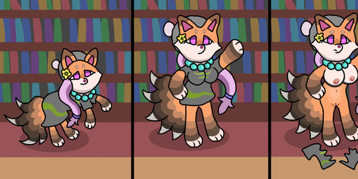 anthro book breasts clothing female feral flower forest hair hat headgear headwear jewelry library magic necklace plant shirt solo topwear transformation tree felidflora viva_vixen canid canine fox mammal absurd_res hi_res