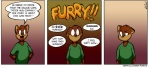 anthro brown_body brown_fur brown_hair clothed clothing dialogue embarrassed fur hair happy looking_at_viewer male simple_background solo text peterandwhitney peter_and_company peterandcompany peter_(pnc) mammal 2014 colored comic english_text