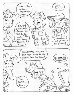 anthro back_wings blush blush_lines bottomwear clothed clothed_anthro clothed_female clothing cowboy_hat cowboy_outfit cutie_mark denim denim_bottomwear denim_clothing dialogue dress female fluffy fluffy_hair fluffy_tail freckled_face freckles fully_clothed fully_clothed_anthro fully_clothed_female group hair hat headgear headwear jeans pain pants poofy_hair shocked speech_bubble sun_hat sundress tail text trio wings circe_(artist) friendship_is_magic hasbro my_little_pony mythology applejack_(mlp) fluttershy_(mlp) pinkie_pie_(mlp) earth_pony equid equine horse mammal mythological_creature mythological_equine pegasus pony black_and_white comic english_text monochrome