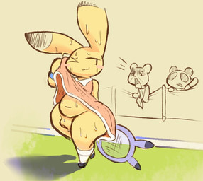 anthro black_ear_tips black_eyes blue_bracelet blush blush_stickers bodily_fluids bracelet clothed clothed_anthro clothed_female clothed_male clothing collared_dress dipstick_ears dress ear_markings female female_anthro female_focus fur genitals gesture group holding_object holding_racket holding_tennis_racket humanoid_genitalia humanoid_vulva jewelry looking_at_another looking_back looking_back_at_another male male_anthro multicolored_ears navel no_underwear one_eye_closed one_eye_half-closed open_mouth open_smile pink_blush pink_clothing pink_dress plump_labia racket sitting smile solo_focus sweat sweating_profusely sweaty_ears sweaty_face sweaty_genitalia sweaty_legs sweaty_thighs sweaty_vulva tennis_court tennis_racket thick_thighs tongue trio vertical_bar_eyes vulva waving wide_hipped_anthro wide_hipped_female wide_hips wiping_sweat yellow_body yellow_ears yellow_fur yellow_vulva bunsandnoble animal_yokocho issa iyo kenta_(animal_yokocho) bear giant_panda lagomorph leporid mammal rabbit 2026 digital_media_(artwork)