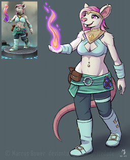 accessory anthro arm_tuft bag barbell_piercing boots bottomwear breasts buckle buckteeth clothing crotch_lines cuffs_(clothing) ear_piercing ear_ring eyelashes female fire flask footwear fur hair headband long_eyelashes navel navel_piercing piercing pink_eyes pink_hair pink_nose ring_piercing segmented_tail shoes shoulder_tuft skirt smile solo teeth tuft white_body white_fur spritedude nomi_(spritedude) mammal murid murine rat rodent hi_res model_sheet signature watermark