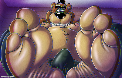 anthro bulge detailed_bulge feet foot_fetish foot_focus genital_outline male moobs nipples overweight penis_outline solo tenting jusosleep five_nights_at_freddy's scottgames freddy_(fnaf) bear mammal