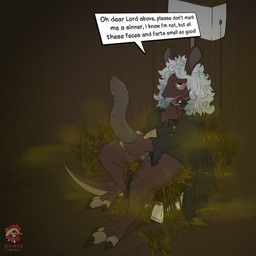 age_spots anatomically_correct anatomically_correct_genitalia anthro beads blasphemy diarrhea elderly_male excessive_feces facial_hair feces genitals hyper hyper_feces hyper_genitalia male masturbation mustache prayer_beads priest rosary solo text jooper father_sebastian_sunblood kangaroo macropod mammal marsupial 1:1 absurd_res english_text hi_res