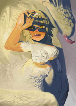 big_breasts blonde_hair breasts bright_light claws feathered_wings feathers featureless_breasts female fingernails hair high-angle_view light_body light_skin looking_at_viewer looking_up nails navel nude open_mouth pupils quadruped raised_hand red_claws shadow short_hair slit_pupils solo standing teeth white_body white_feathers wing_claws wings yellow_eyes shobita delicious_in_dungeon mythology falin_touden avian avian_taur dragon dragon_taur humanoid_taur hybrid mythological_creature mythological_scalie scalie taur 2026 digital_media_(artwork) digital_painting_(artwork) hi_res painting_(artwork) shaded sketch
