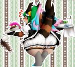 alternative_fashion anthro big_butt bloomers blush bottomwear brown_body brown_fur butt clothed clothing eyewear female food fur glasses green_hair hair huge_hips j-fashion lolita_(fashion) maid_uniform slightly_chubby solo spilling tail tail_under_skirt tail_upskirt thick_tail thick_thighs uniform upskirt wallpaper_(decoration) wide_hips lovelesskiax mythology manji_luo dragon fish hybrid marine mythological_creature mythological_scalie scalie shark