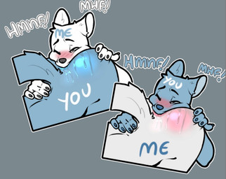 5_fingers ambiguous_gender anal anthro black_eyebrows blue_body blue_fur blue_nose blue_text blush blush_lines bodily_fluids butt claws duo eyebrows finger_claws fingers fur grey_background grey_nose mutual_oral mutual_rimming narrowed_eyes one_eye_closed oral raised_tail rimming saliva saliva_on_butt sex simple_background sticker tail text white_body white_fur white_text kbiscuitcat 2024 english_text