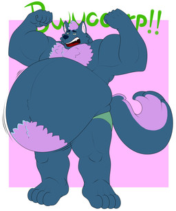 4_toes 5_fingers anthro belly belly_tuft big_belly big_muscles black_nose blue_body blue_fur burping clothing fangs feet fingers flexing flexing_bicep flexing_both_biceps fluffy fluffy_tail fully_inside fur green_clothing green_eyes green_thong green_underwear hair lidded_eyes love_handles male motion_lines musclegut muscular muscular_anthro muscular_male navel onomatopoeia open_mouth overweight overweight_anthro overweight_male pecs pink_background purple_hair red_tongue simple_background solo sound_effects standing tail teeth text thong toes tongue tuft underwear vore hidi jericho_(snives) canid canine canis domestic_dog husky mammal nordic_sled_dog spitz absurd_res hi_res