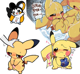 bodily_fluids cum cum_inside cum_on_body cum_on_face emanata erection feral food fruit genital_fluids genitals headpat male male/male oran_berry orgasm penetration penis plant pokemon_berry pokemon_speak sex tapering_penis text white_body yellow_body mehmemink nintendo pokemon emolga generation_1_pokemon generation_5_pokemon pikachu pokemon_(species) 2025 full-length_portrait korean_text portrait translated