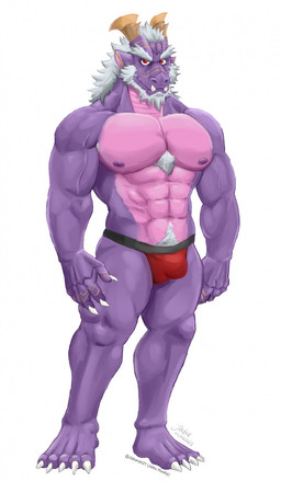abs anthro beard biceps bulge clothing detailed_bulge eyebrows facial_hair grey_beard grey_facial_hair grey_hair hair male muscular muscular_anthro muscular_male navel pecs pubes purple_body red_eyes solo underwear jabuhusky mythology uchu_sentai_kyuranger shou_ronpo dragon mythological_creature mythological_scalie scalie hi_res