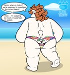 anthro beach butt clothing clothing_transformation dialogue fur inanimate_transformation living_underwear male outside overweight overweight_anthro overweight_male seaside solo speech_bubble text transformation underwear underwear_transformation wearing_clothing_character white_body white_fur grolarbearsins dusk_acres allister_carver notus_(character) bear mammal polar_bear ursine 2020 absurd_res english_text hi_res