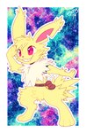 2019 3_toes 4_fingers ambiguous_gender anthro biped crotch_tuft detailed_background digitigrade eeveelution extyrannomon_(artist) featureless_crotch feet fingers fur generation_1_pokemon hi_res jolteon nintendo notched_ear open_mouth pink_nose pokemon pokemon_(species) pose red_eyes solo tail teeth three-quarter_view toes tuft yellow_body yellow_fur