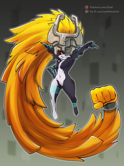 accessory black_body clothing female fur fur_markings fused_shadow glowing glowing_markings hair hair_accessory headgear headwear looking_at_viewer markings text white_body conditional_dnp xael_the_artist nintendo the_legend_of_zelda twilight_princess midna humanoid 3:4 absurd_res hi_res url