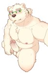 anthro balls belly blue_eyes cigarette cigarette_in_mouth erection eyewear fur genitals glasses male musclegut muscular navel nipples object_in_mouth pecs penis smoking solo white_body white_fur hagom lifewonders tokyo_afterschool_summoners leib_(tas) bear mammal polar_bear ursine hi_res