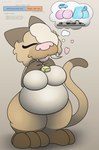 anthro belly big_belly big_breasts big_butt breasts butt female fur hair overweight simple_background smile solo text thick_thighs foxball gatto_levigato canid canine canis domestic_cat felid feline felis mammal wolf hi_res