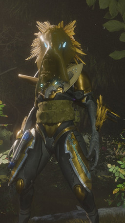 3_fingers anthro arm_feathers arm_tuft armor beam_rifle blue_eyes camo feather_hair feathered_crest feathers female fingers forest forest_background glowing glowing_eyes grass grey_body grey_scales gun_on_back head_crest knife looking_at_viewer nature nature_background plant plasma_pistol pseudo_hair scabbard scales solo tree tuft yellow_body yellow_feathers synca pickle_juice_(modeler) halo_(series) microsoft xbox_game_studios syn_yot alien avian kig-yar scalie t'vaoan 3d_(artwork) 9:16 colored digital_media_(artwork) hi_res