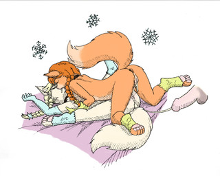 4_toes 5_fingers alternate_species anthro anthrofied balls bed blonde_hair bodily_fluids clothing cum cum_from_vagina cum_in_ass cum_in_vagina cum_inside cum_string dipstick_tail disembodied_penis duo_focus feet female female/female fingers fur furniture furrification genital_fluids genitals gloves group hair handwear kissing male markings orange_body orange_fur orange_hair pawpads penis pink_pawpads pink_penis simple_background snowflake tail tail_markings toes trio white_background white_body white_fur young young_female meowmere disney frozen_(disney) anna_(frozen) elsa_(frozen) canid canine canis mammal wolf 5:4 hi_res incest_(lore) sibling_(lore) sister_(lore) sisters_(lore)