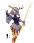 5_fingers anthro antlers armor big_breasts breasts butt capelet casual_exposure clothed clothing cuisse dream_breaker_(pseudoregalia) female fingerless_gloves fingers fur genitals gloves gold_(metal) greaves grey_body grey_fur hair handwear horn looking_at_viewer purple_eyes pussy simple_background solo standing star_pupils weapon yellow_horn oofwoof pseudoregalia sybil_(pseudoregalia) humanoid jackalope lagomorph mammal 4:5 absurd_res hi_res