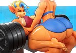 3d_(artwork) activision anthro bandicoot barbell big_breasts big_butt bodily_fluids breasts butt cleavage clothed clothing coco_bandicoot crash_bandicoot_(series) digital_media_(artwork) duo ear_piercing exercise exercise_equipment female female/female hi_res hip_thrust huge_butt huge_thighs lying mammal marsupial mohawk nipple_outline on_back piercing pirate_tawna sala3dart side_boob sitting sitting_on_another struggling sweat thick_thighs weightlifting weights wide_hips workout