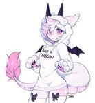 4_fingers anthro blush claws clothed clothing dragon_horn dragon_tail ear_piercing female female_anthro finger_claws fingers fluffy fluffy_clothing fluffy_ears hair heart_symbol hood_up hoodie horn legwear looking_at_viewer markings membrane_(anatomy) membranous_wings multicolored_hair pantsless pawpads paws piercing pink_body pink_eyes pink_hair pink_pawpads pink_skin pink_tail pink_tail_tuft purple_horn purple_wings raised_paw ribbon_legwear ribbons simple_background skindentation small_wings solo squish tail tail_tuft thick_thighs thigh_highs thigh_squish topwear tuft white_background white_clothing white_hair white_hoodie white_legwear white_thigh_highs white_topwear wings typh mythology dragon mammal mythological_creature mythological_scalie scalie 2022 hi_res