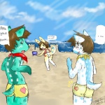 all_fours anthro beach blush bottomwear bulge butt clothed clothing detailed_background dialogue ellipsis erection erection_under_clothing female group heart_symbol kerchief male outside sand sand_castle scarf sculpture seaside skimpy skirt sky swimwear tail tenting text topless upskirt water young young_anthro bearbun mich hyena mammal spotted_hyena unknown_species theodore_(disambiguation) 1:1 2007 aliasing digital_media_(artwork) english_text low_res oekaki brother_(lore) brothers_(lore) sibling_(lore)